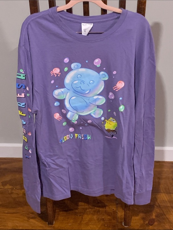 Teddy Fresh Tops - Teddy Fresh Sponge Bob Purple Bubble Bear Long Sleeve Tee with Pastel Graphic